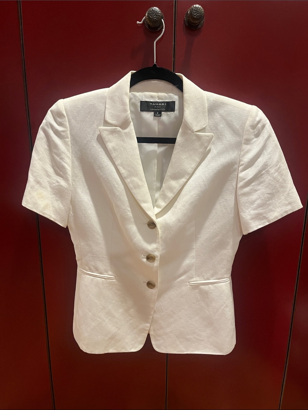 Tahari Short-Sleeve Ivory Tailored Blazer